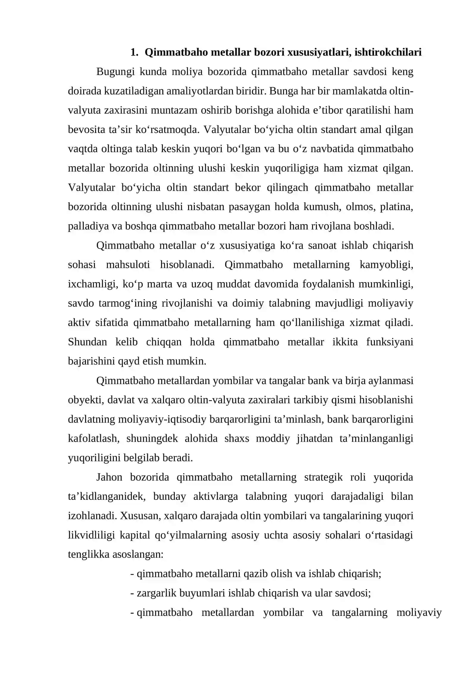 Qimmatbaho metallar bozori xususiyatlari va vazifalari 3