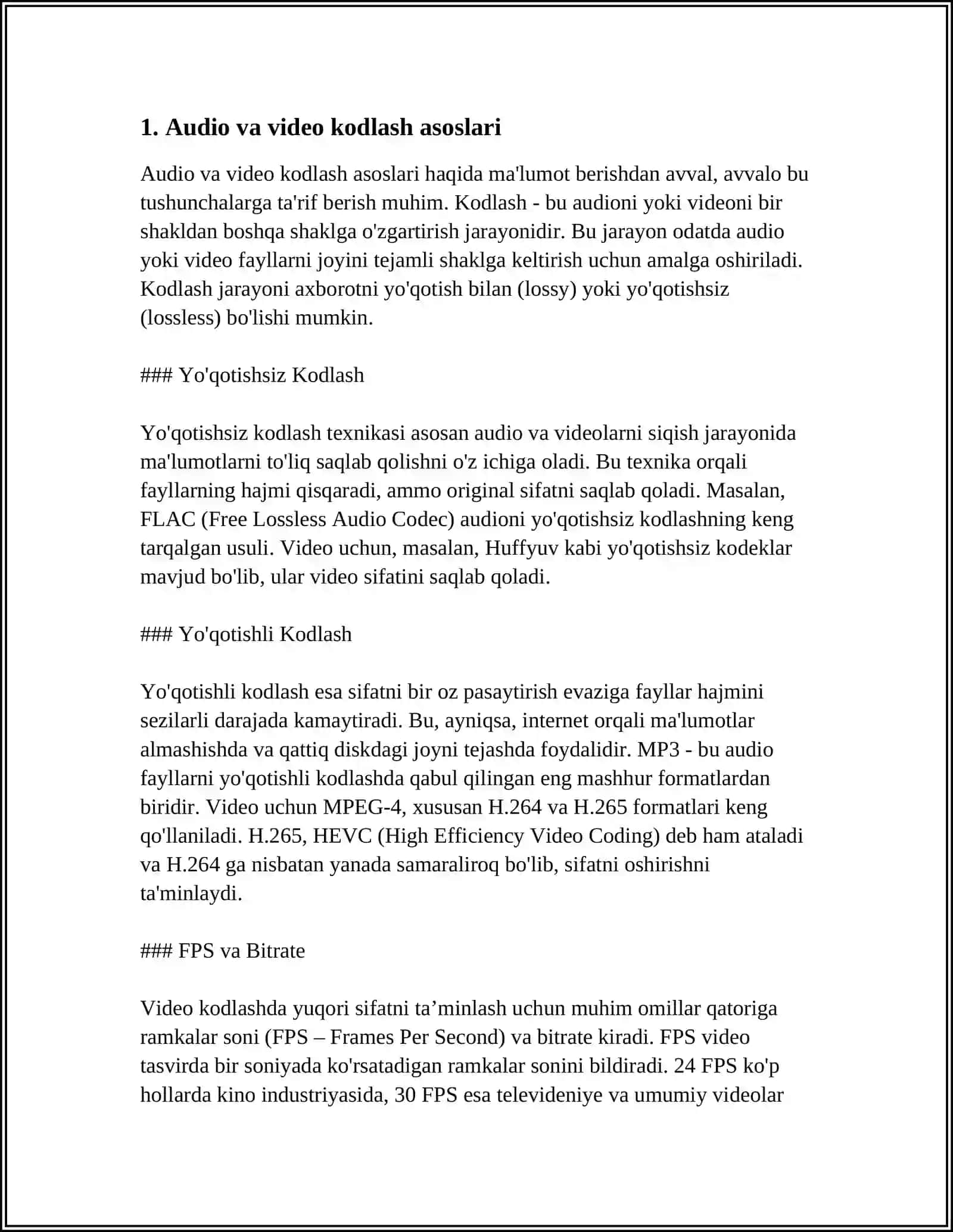 AUDIO VA VIDEO AXBOROTLARNI KODLASH ULARNI QAYTA ISHLASH 3