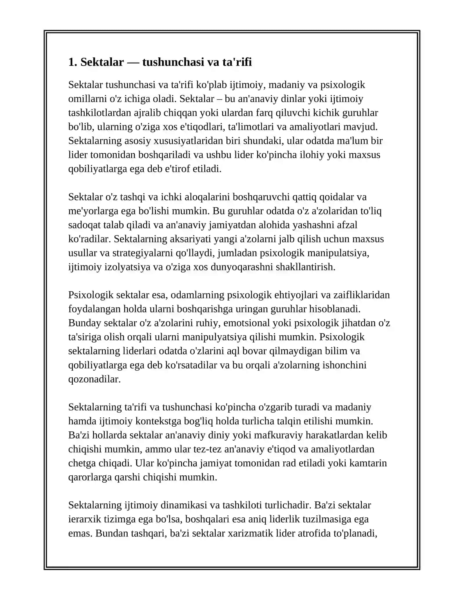 SEKTALAR. PSIXOLOGIK SEKTALAR VA ULARNING BIR-BIRIDAN FARQI 3
