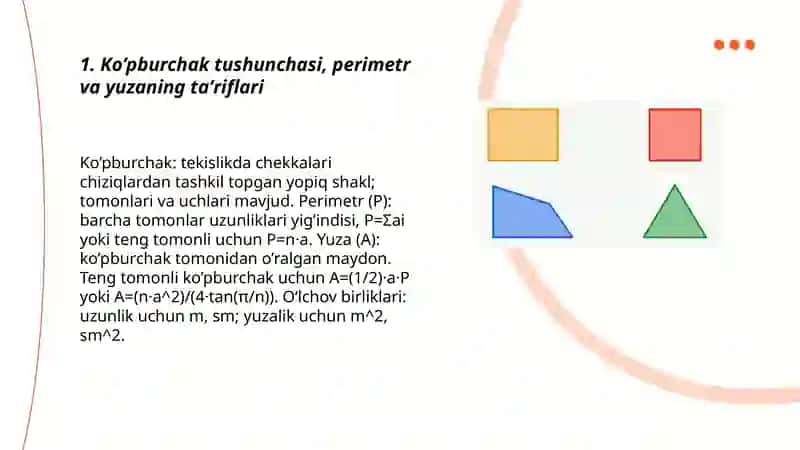 Ko’pburchaklar perimetri hamda yuzasini hisoblash 3