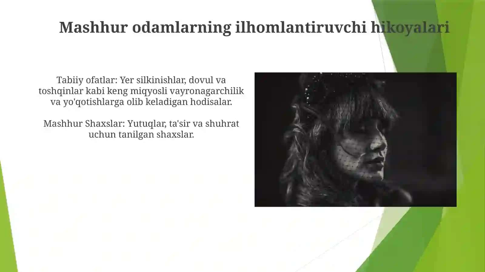 Tabiiy ofatlar. Global isish va issiqxona effekti. Mashhur odamlar 3
