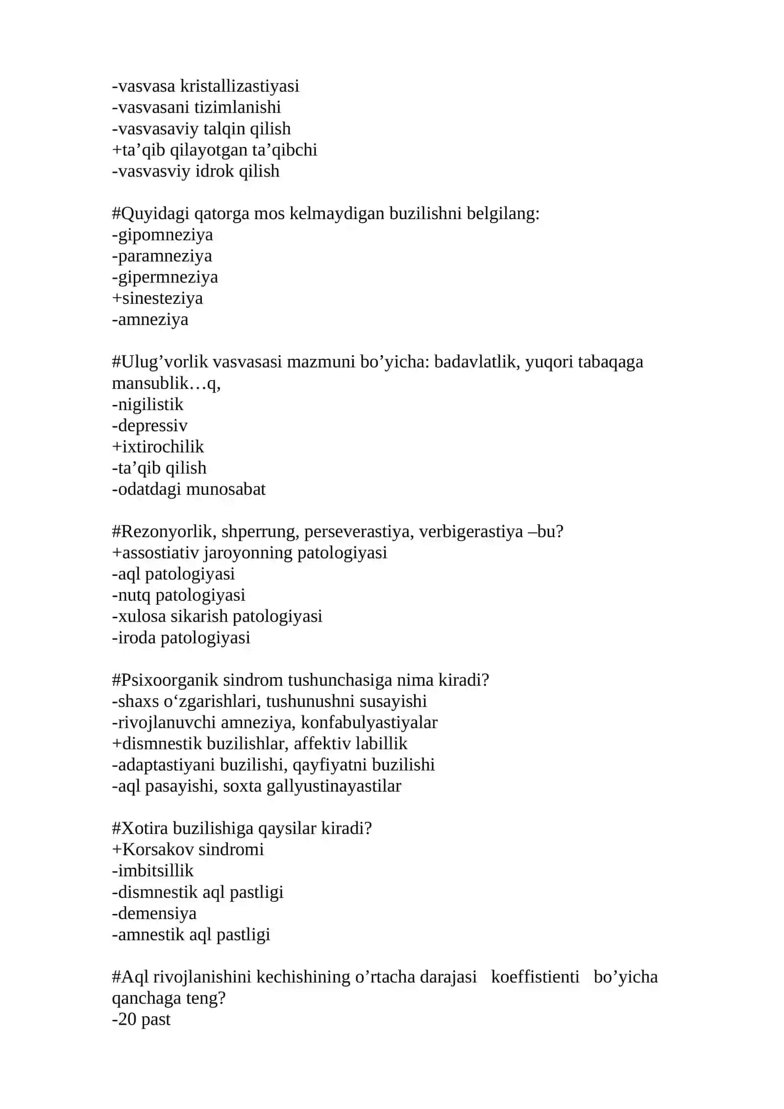 PSIXIATRIYA FANIDAN TEST JAVOBLARI BILAN 3