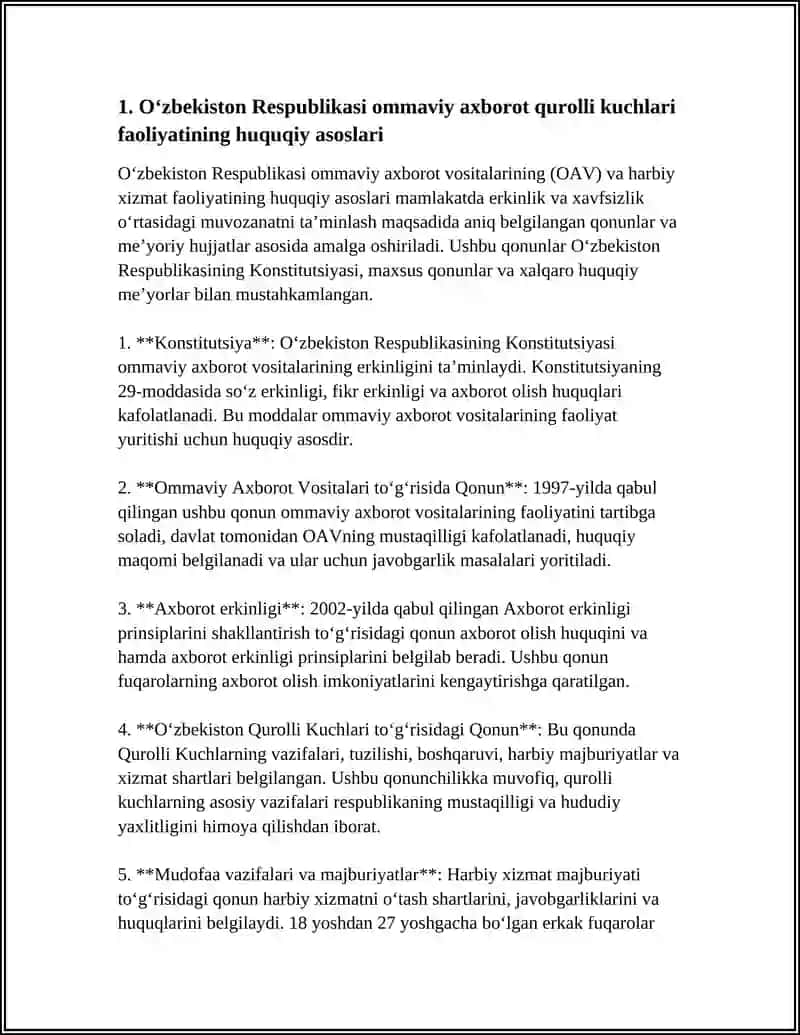 O‘zbekiston Respublikasi Ommaviy Axborot Qurolli Kuchlari Faoliyati 3