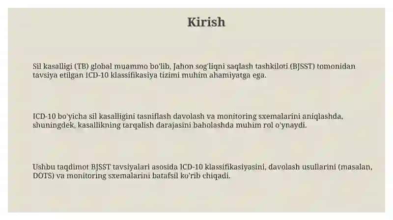 MKB-10 boʻyicha tuberkulyoz tasnifi. davolash va kuzatish sxemalari 3