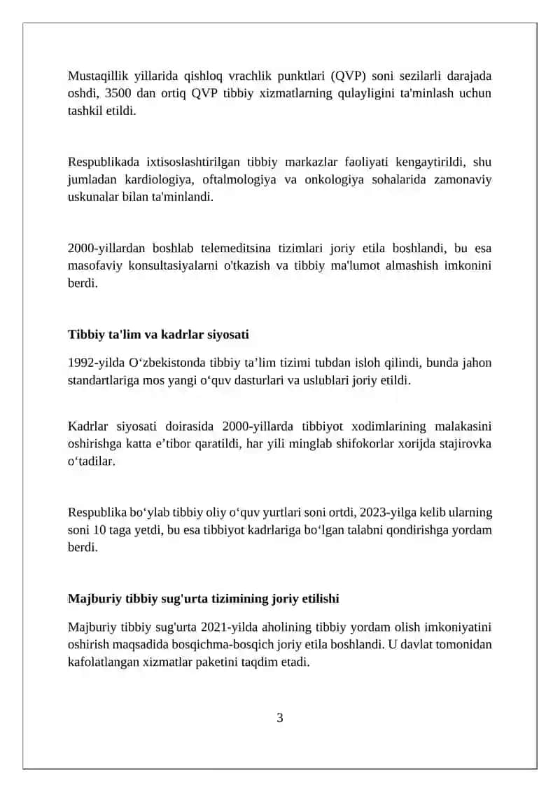 Mustaqillik yillarida sog'liqni saqlash tizimi islohotlari 3