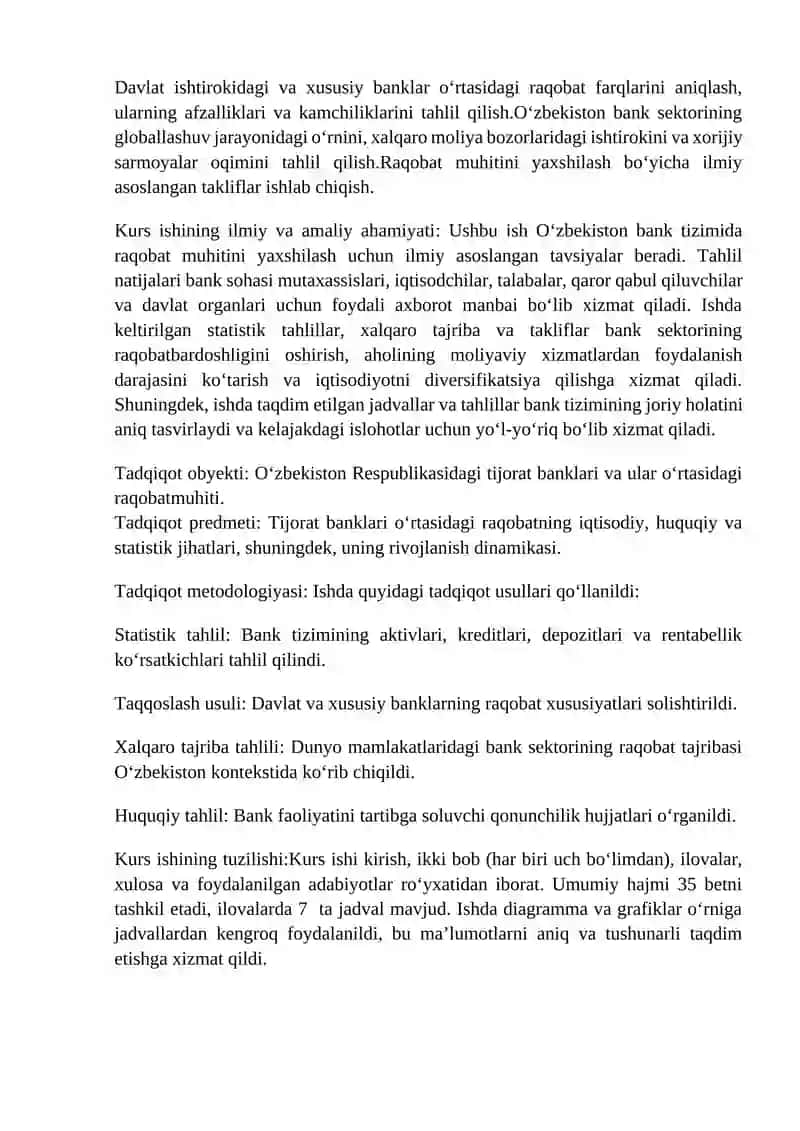 Yurtimizda tijorat banklari o’rtasida raqobat va uning hozirgi holati tahlili 3