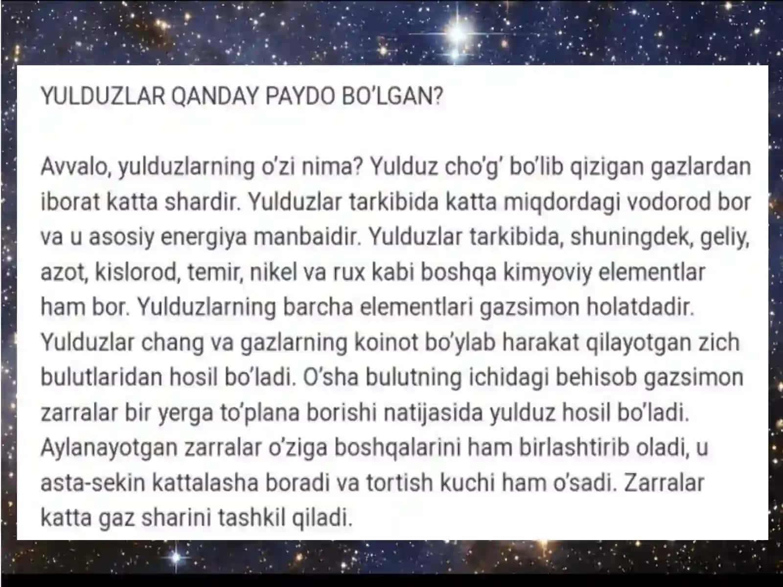 4-sinf Tabiatshunoslik fanidan Yulduzlar quyosh dars ishlanmasi 3