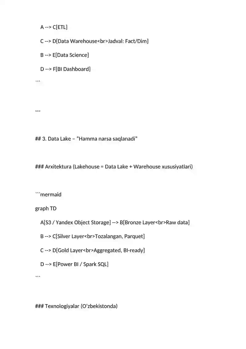 Big Data uchun ma’lumot yig‘ish va saqlash usullari (Data Lake vs Data Warehouse) 3
