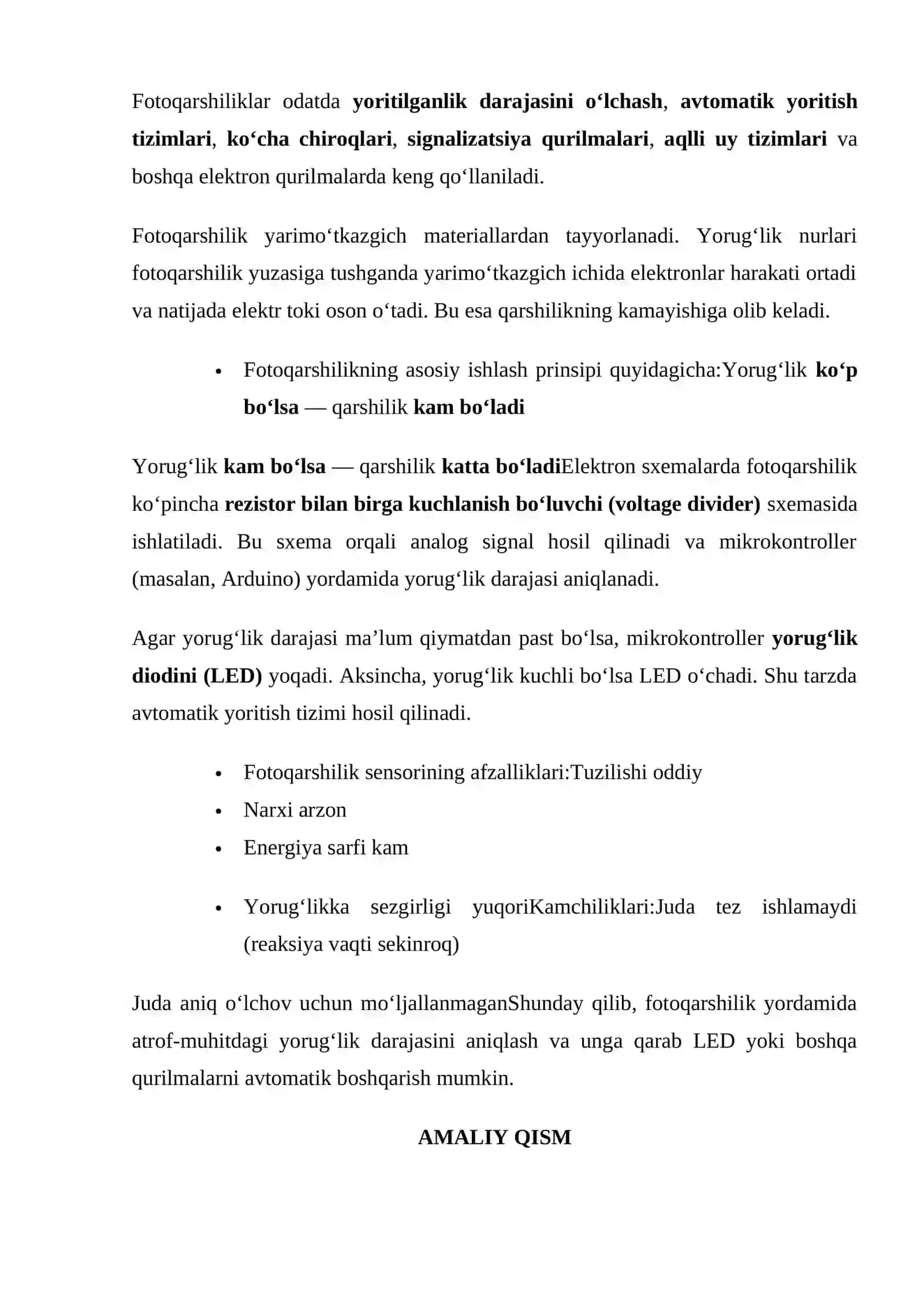 Fotoqarshilik. Yorug‘lik diodlarini yoqish yoki o‘chirish orqali yorug‘lik darajasiga ishlov berish 3