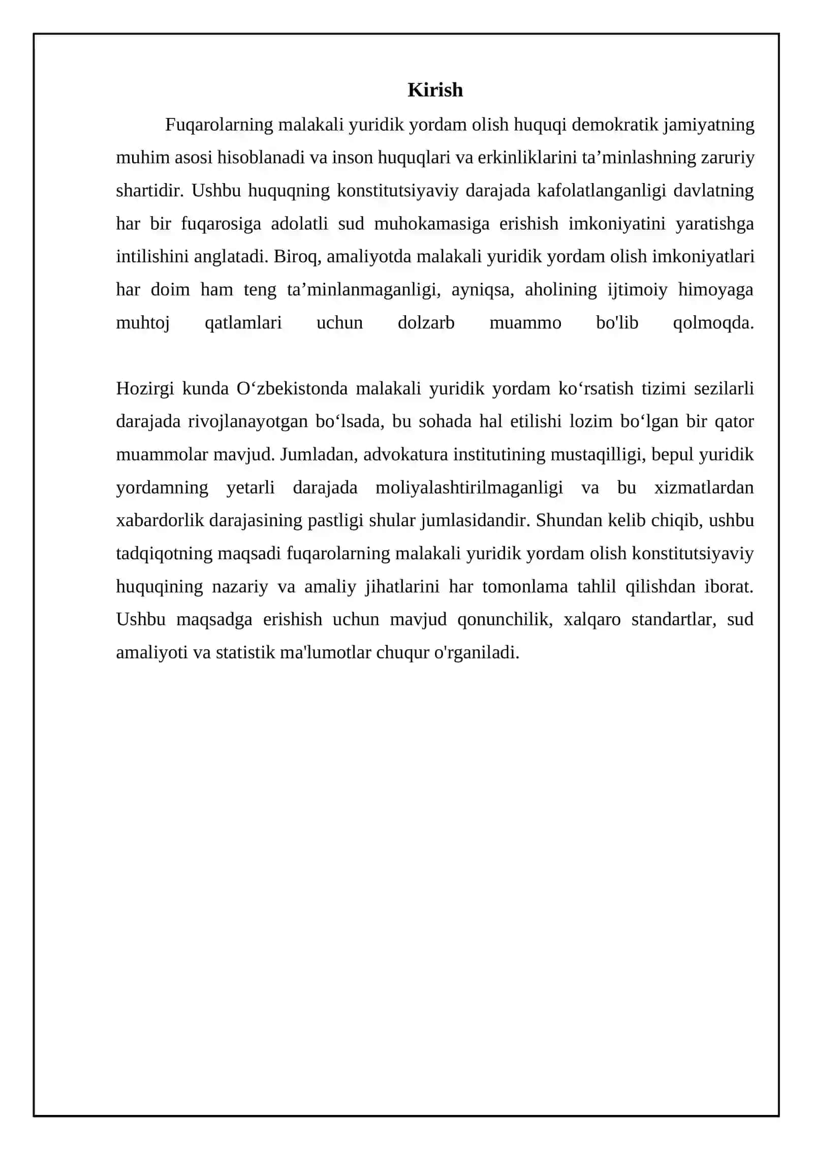 Malakali yuridik yordam olish huquqi: Konstitutsiyaviy asoslar va xalqaro standartlar 3