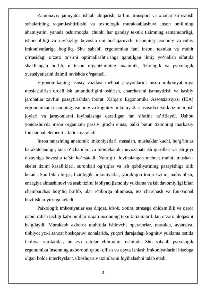 Ergonomika Asoslari Kurs Ishi 3