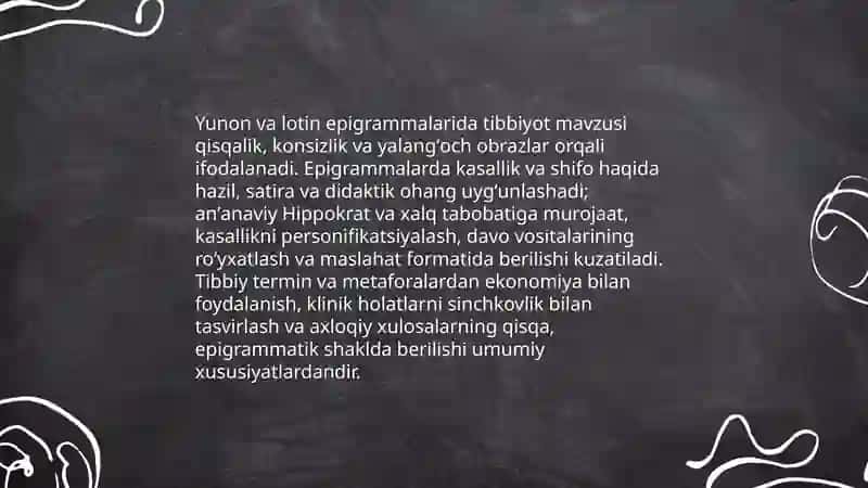Yunon va lotin epigrammalarida tibbiyot mavzusining umumiy xususiyatlari 3