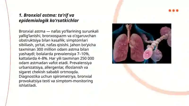 Bronxial astma kelib chiqish sabablari, etiologiyasi, obyektiv subyektiv tekshirish usullari 3