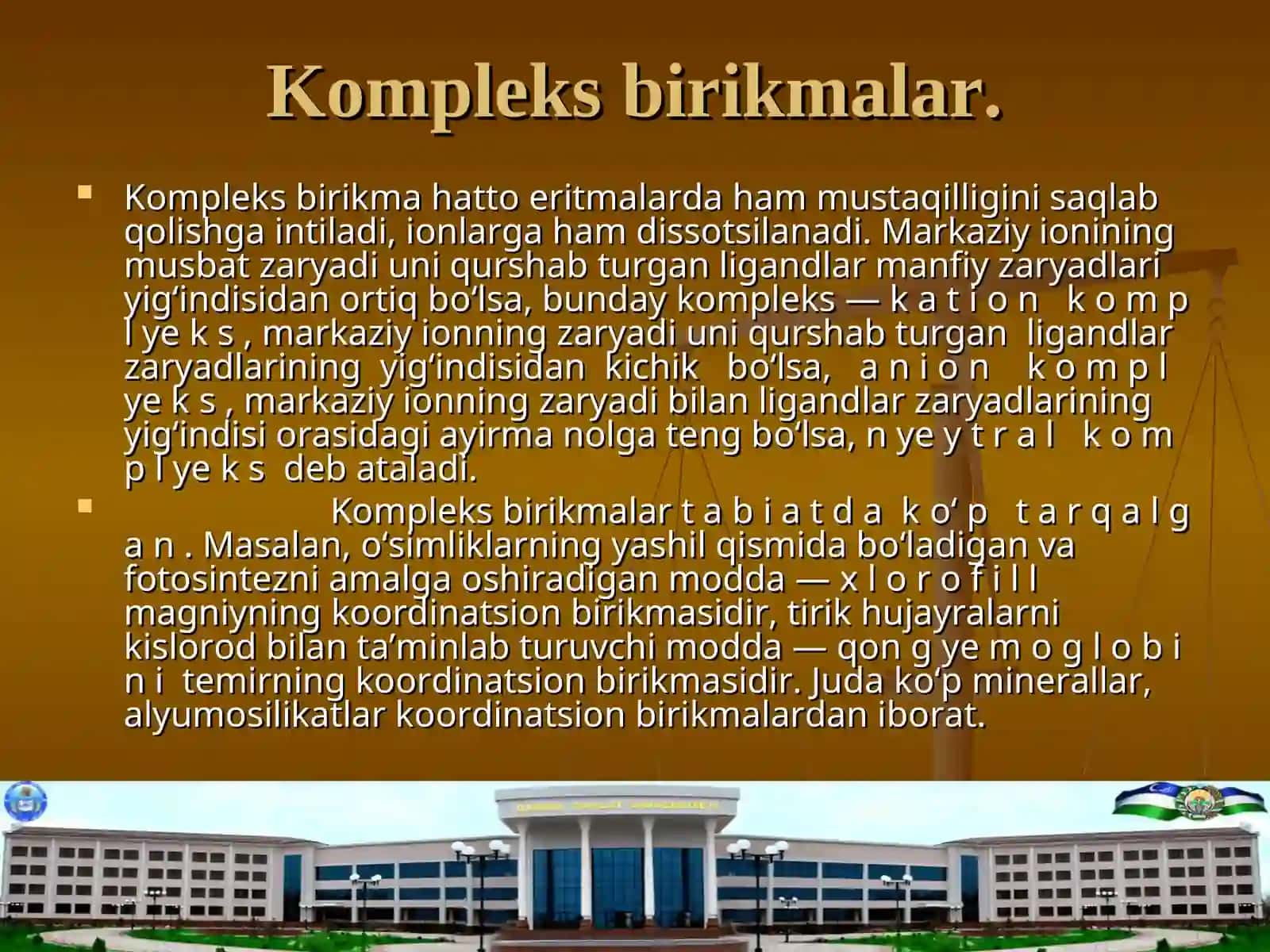 Kompleks birikmalar. Verner koordinatsion nazariyasining asosiy qoidalari 3