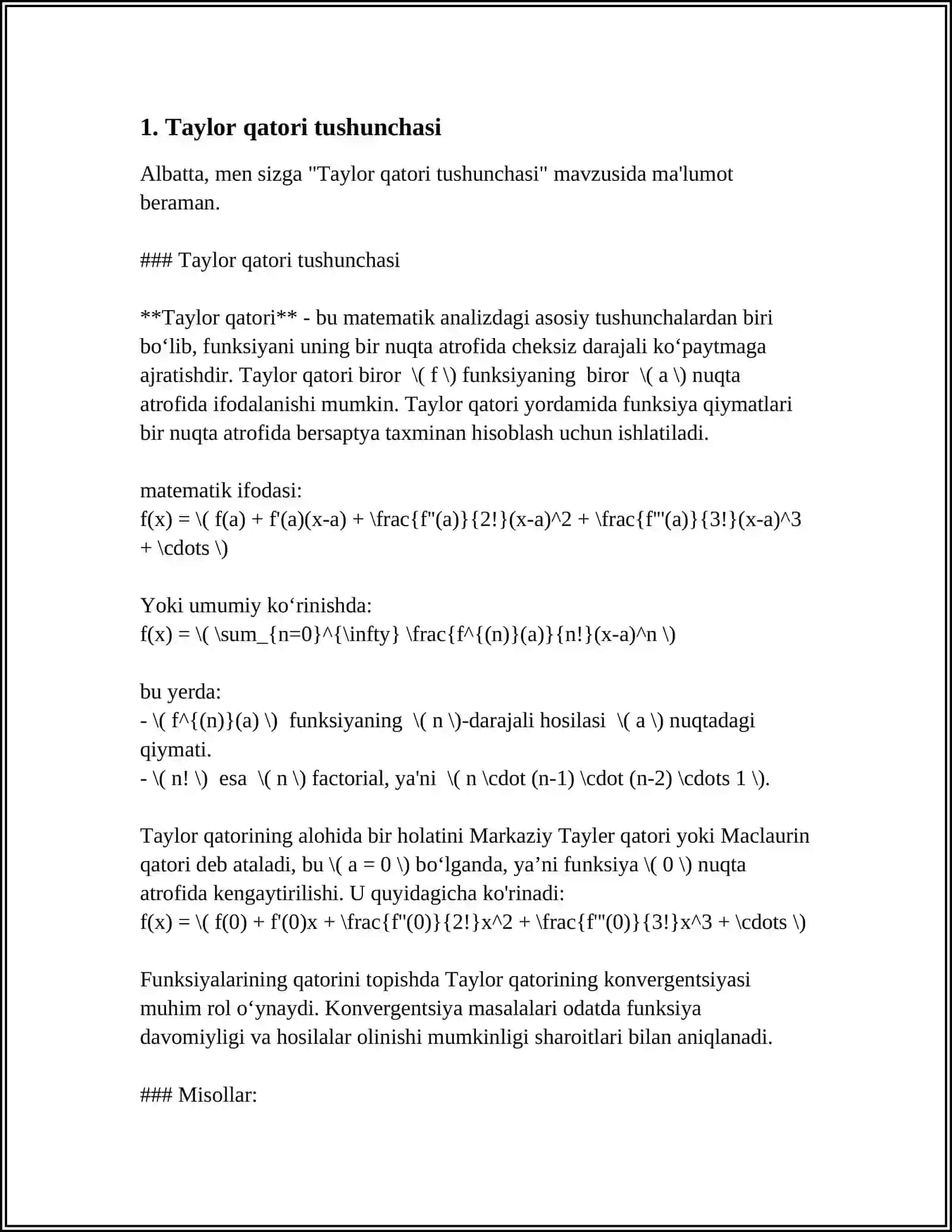 FUNKSIALARNI TEYLOR MAKLOREN QATORIGA YOYISHGA MISSOLAR LAPITOV QOIDASI 3