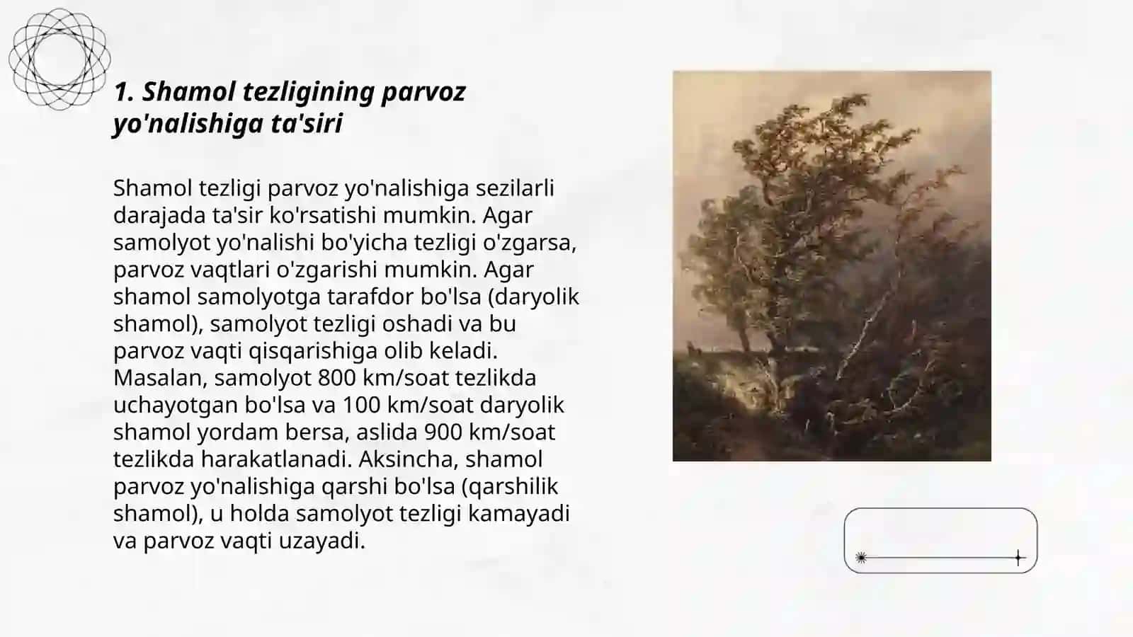 Shamol tezligi va yonalishining parvozning yo'l tezligi va yonalishiga tasiri 3