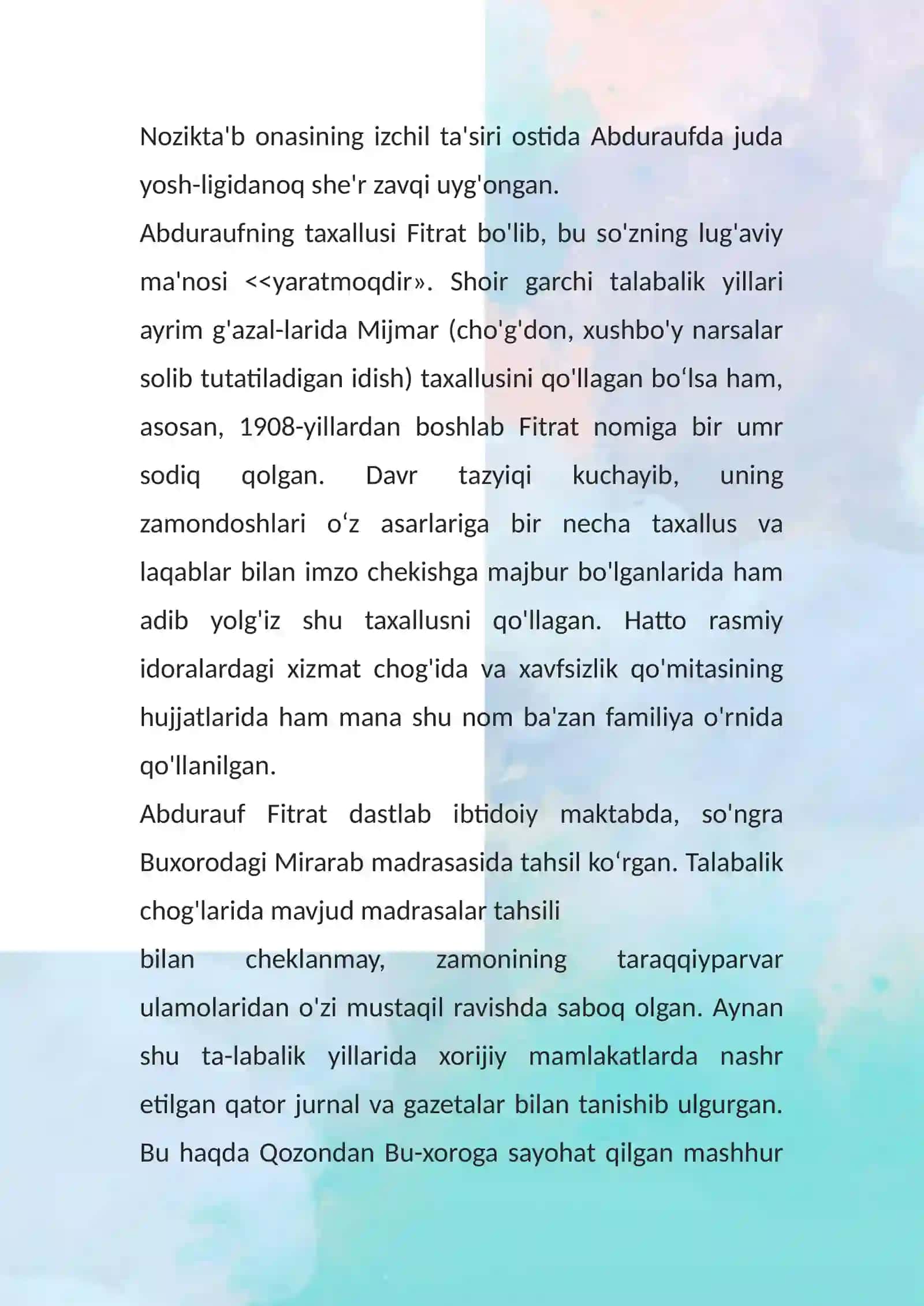 Abrauf Fitratning hayoti va ijodi 3