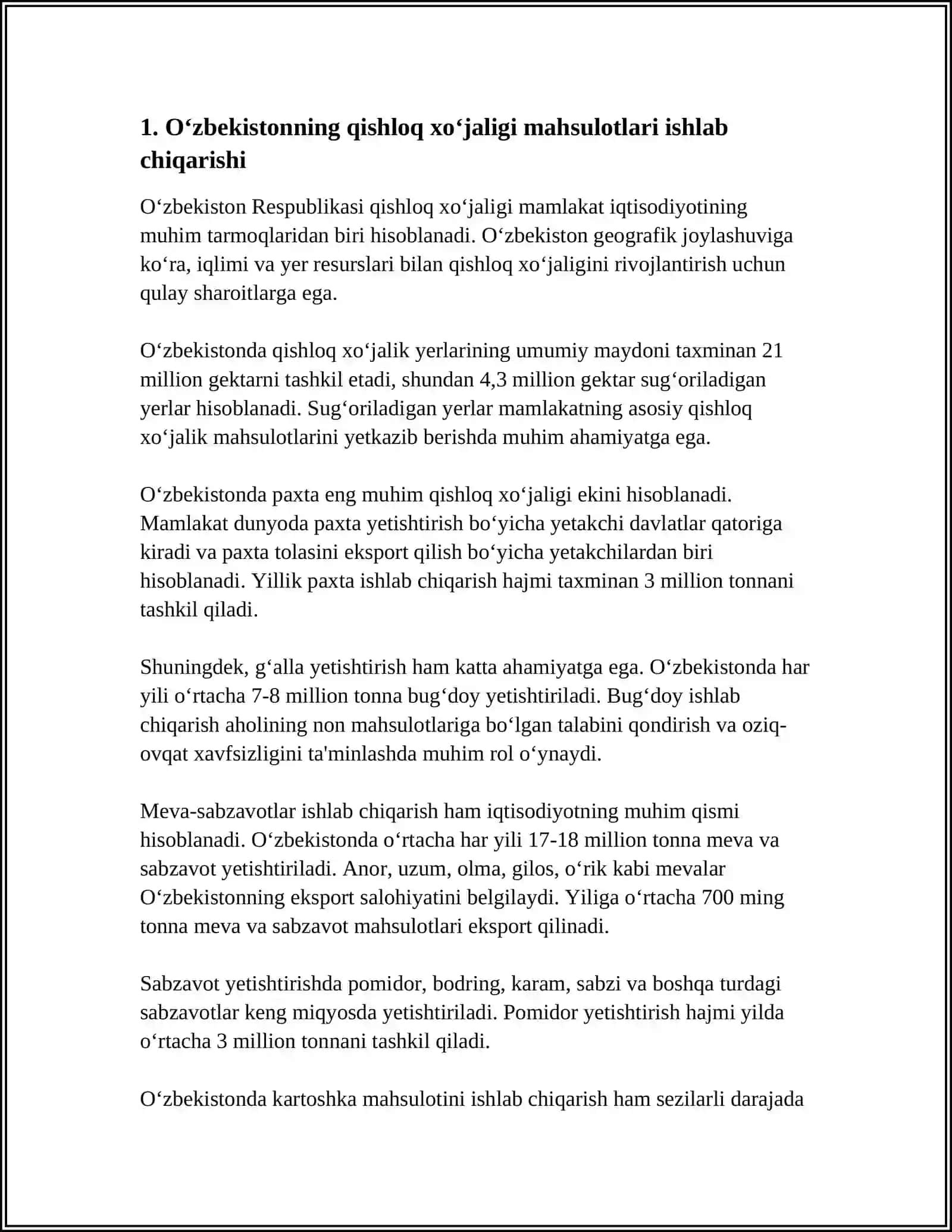 O‘zbekistonning qishloq xo‘jaligi mahsulotlari ishlab chiqarishi 3