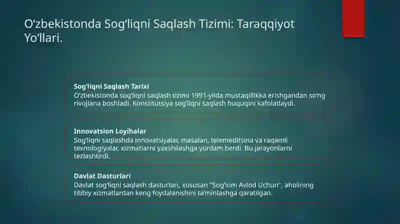 O‘zbekiston Respublikasi Konstitutsiyasida sog‘liqni saqlashga oid muhim qoidalar. 3