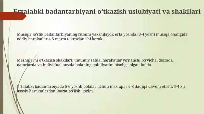 Ertalabki badantarbiyani o'tkazish metodikasi 3