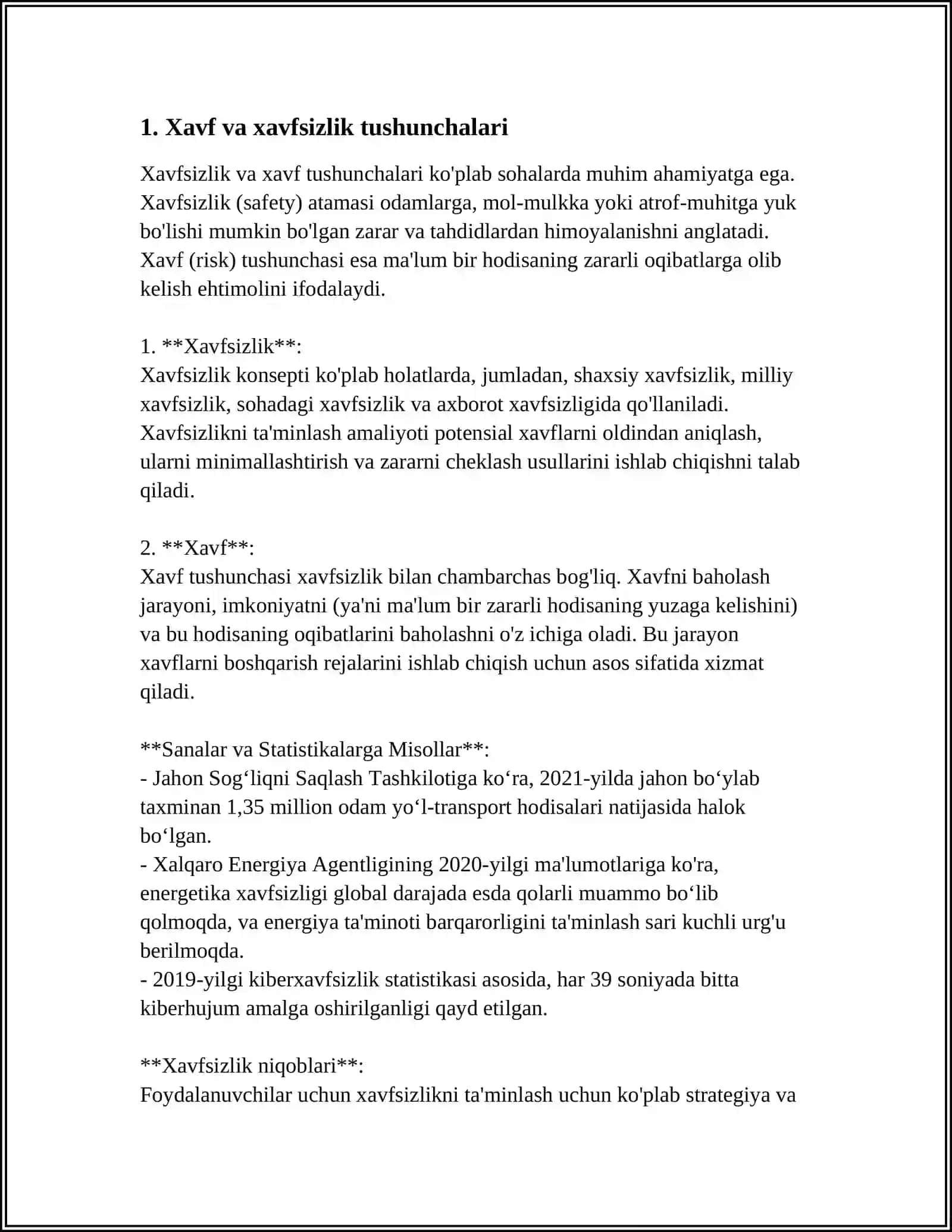 HAYOT FAOLIYATI XAVFSIZLIGI FANI BO'YICHA GLOSSARIY TUZISH 3