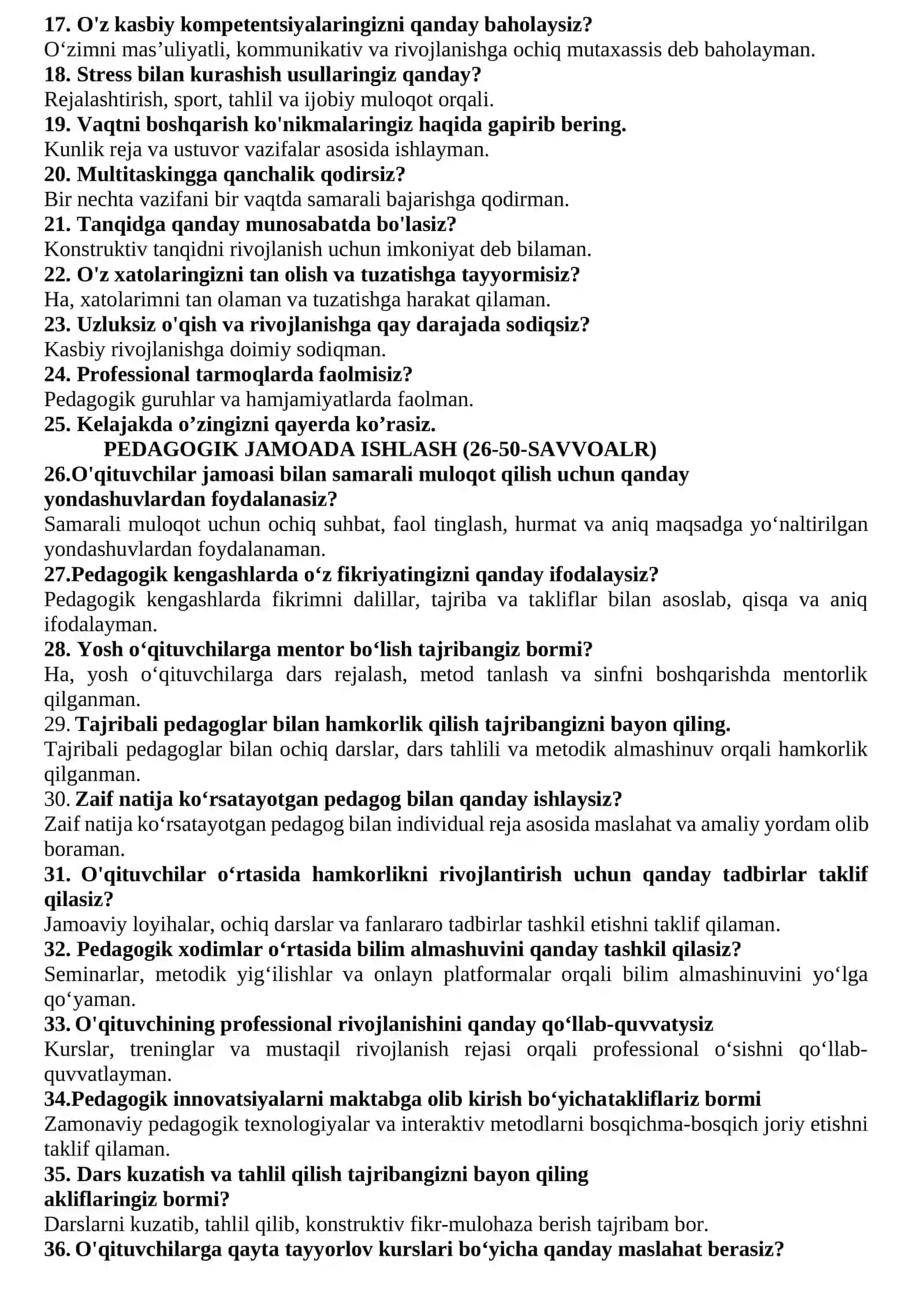 MAKTAB MASLAHACHISI SUHBAT SAVOLLARI 3