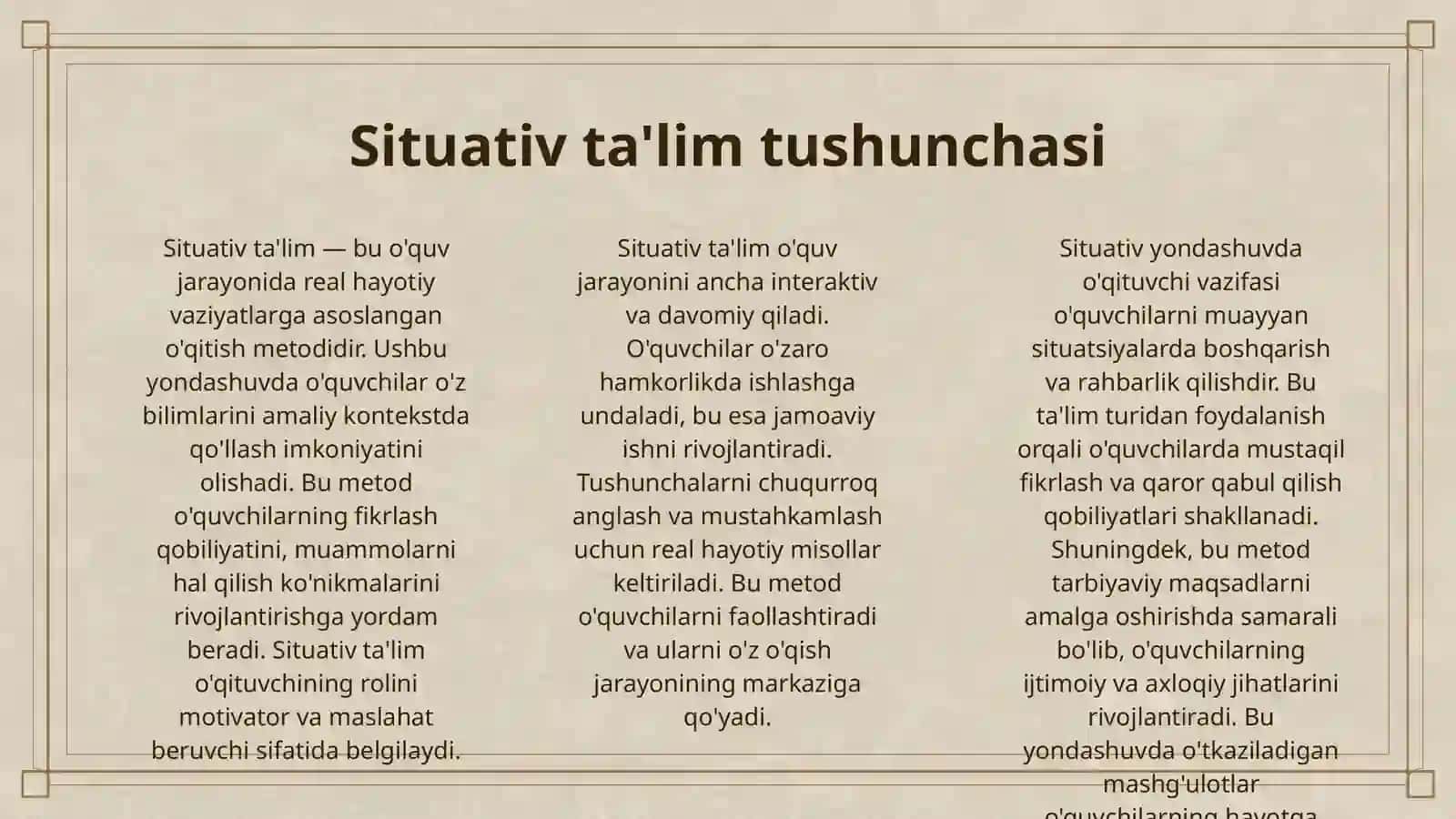 SITUATIV TA'LIM ASOSIDA UMUMTAʼLIM MAKTABLARIDA TARBIYA FANINI O'QITISH 3