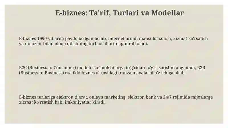 E-biznes: Ta'rif, Turlari va Modellar 3