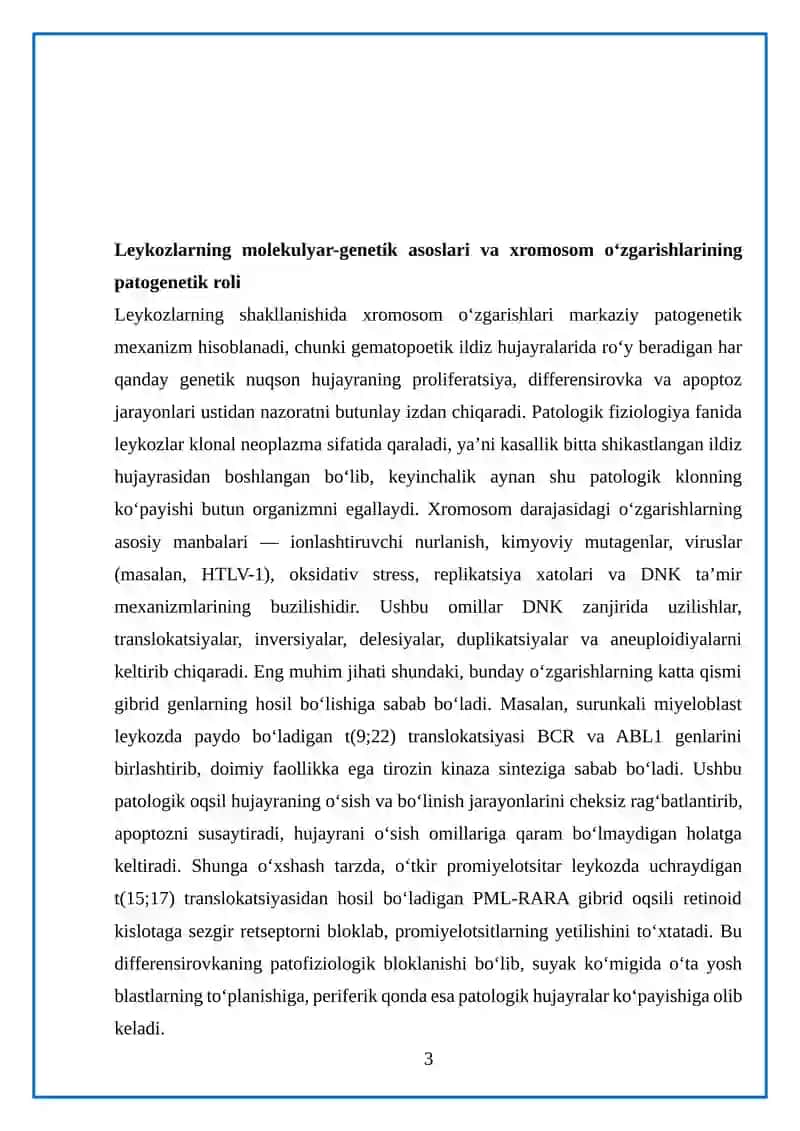 Leykoz rivojlanishida xromosom o'zgarishlarning roli 3