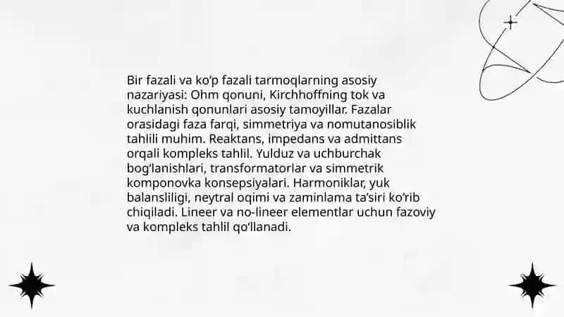 Bir fazali va ko'p fazali tarmoqlar uchun aniq va taxminiy tahlil 3