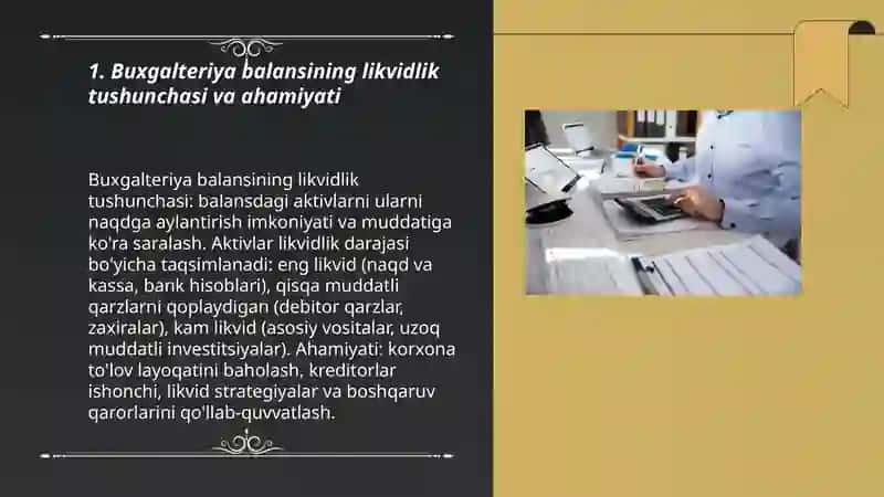 Buxgalteriya balansining likvidliligi va korxona to'lov layoqatining tahlili 3