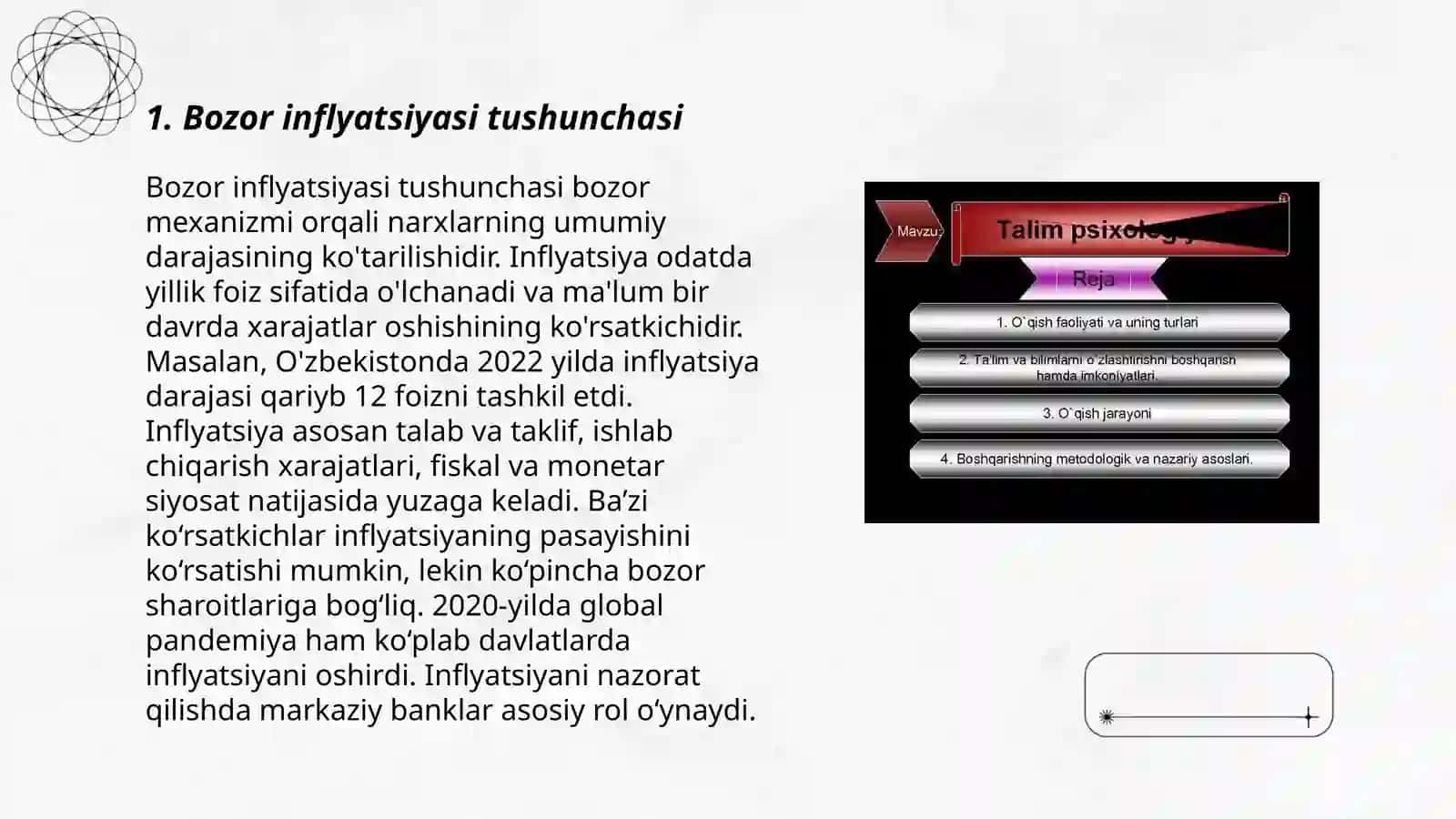 Bozor inflatuzilmasi, uning asosiy sohalari va unsirlari 3