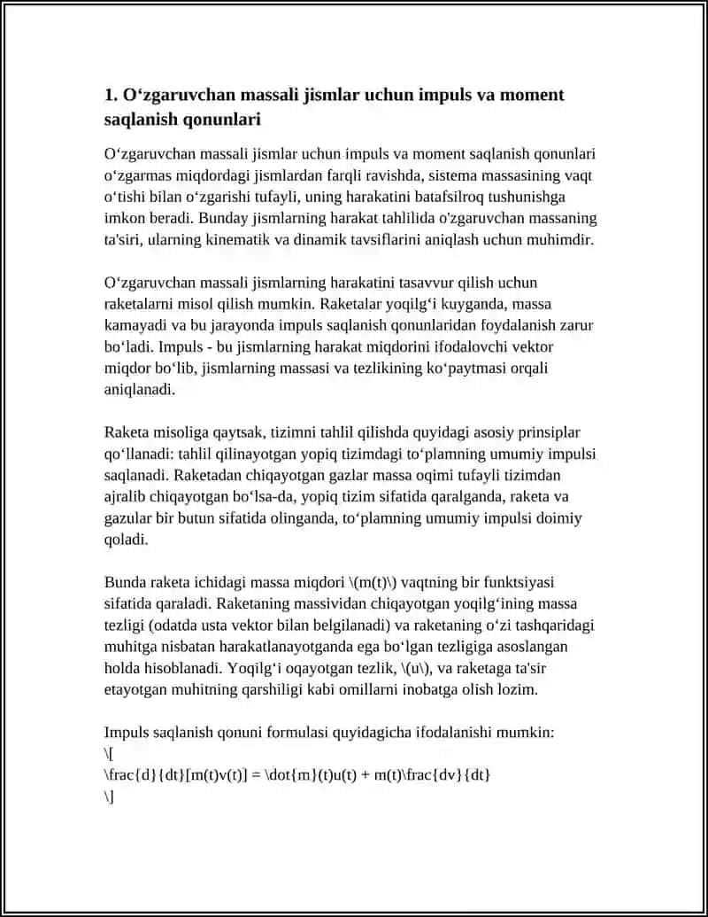 OʻZGARUVCHAN MASSALI JISIMNING HARAKATI 3