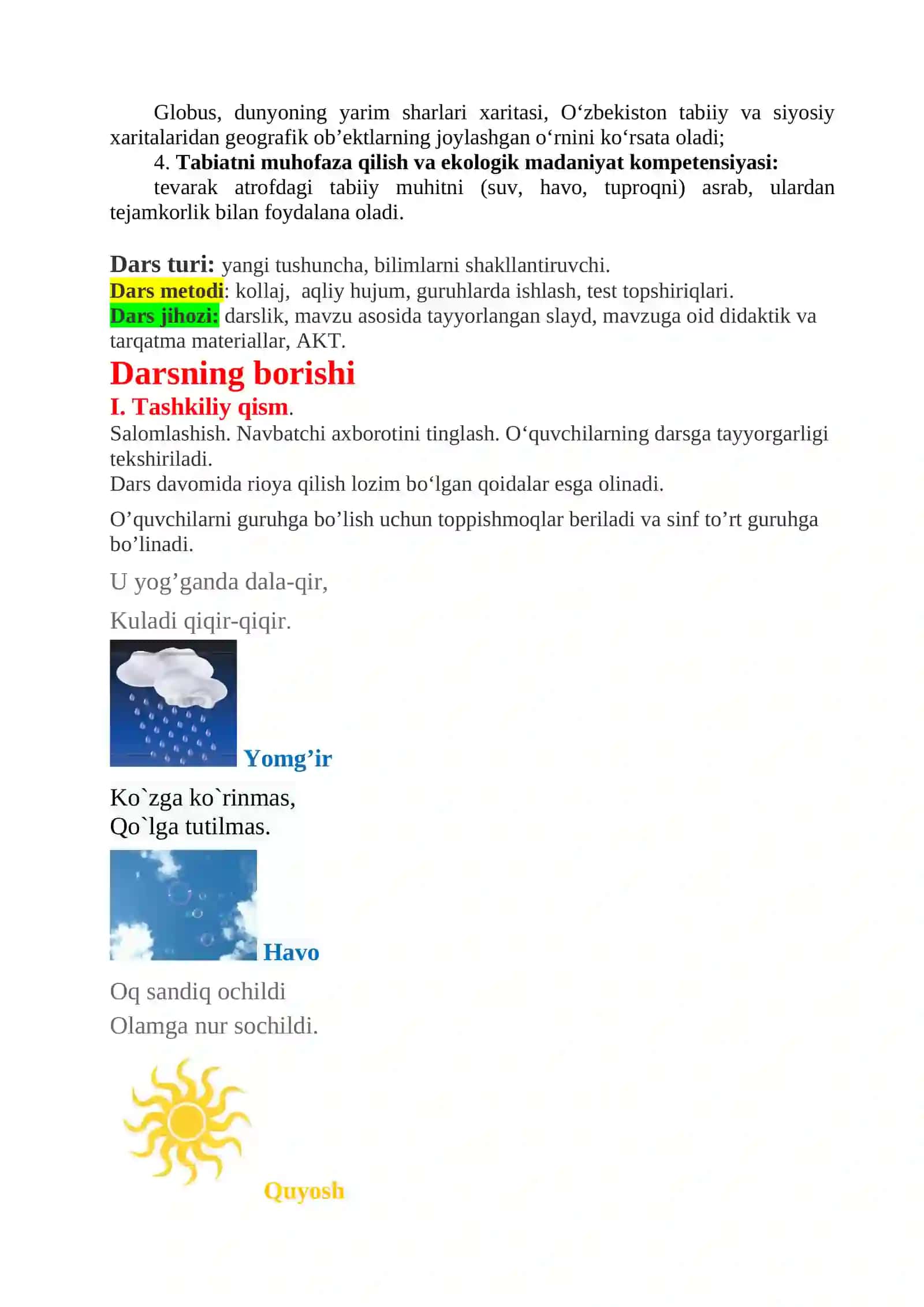 3-sinf Tabiiy Fan (Science) Tuproqning unumdorligini oshirish ochiq dars ishlanmasi 3