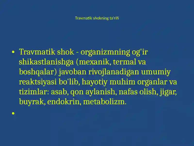 Travmatik shok. Uzoq muddatli siqilish sindromi. 3
