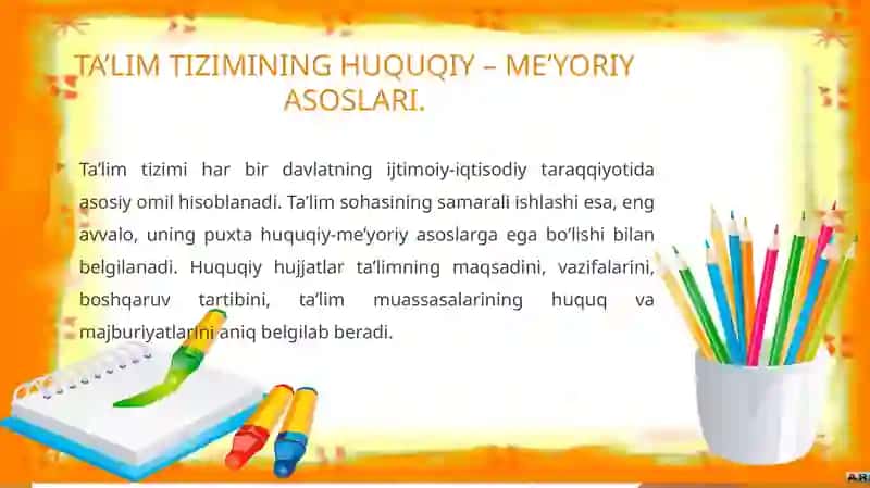 Ta’lim tizimining huquqiy – me’yoriy asoslari 3