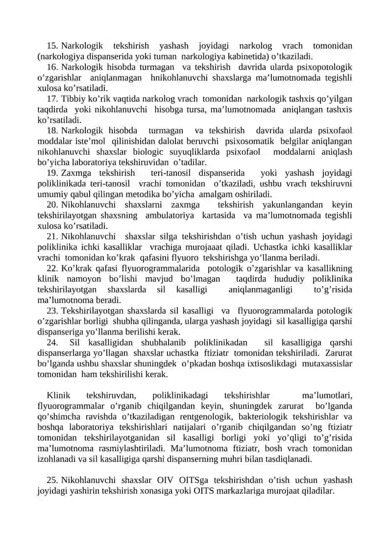 Nikohlanuvchi shaxslarni tibbiy ko’rikdan o’tkazish Nizomi 3