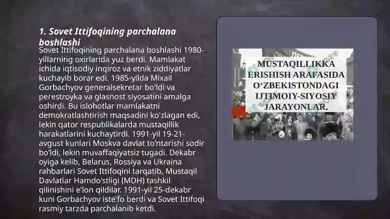 Mustaqillikka erishish arafasida Oʻzbekistondagi ijtimoiy-siyosiy jarayonlar 3