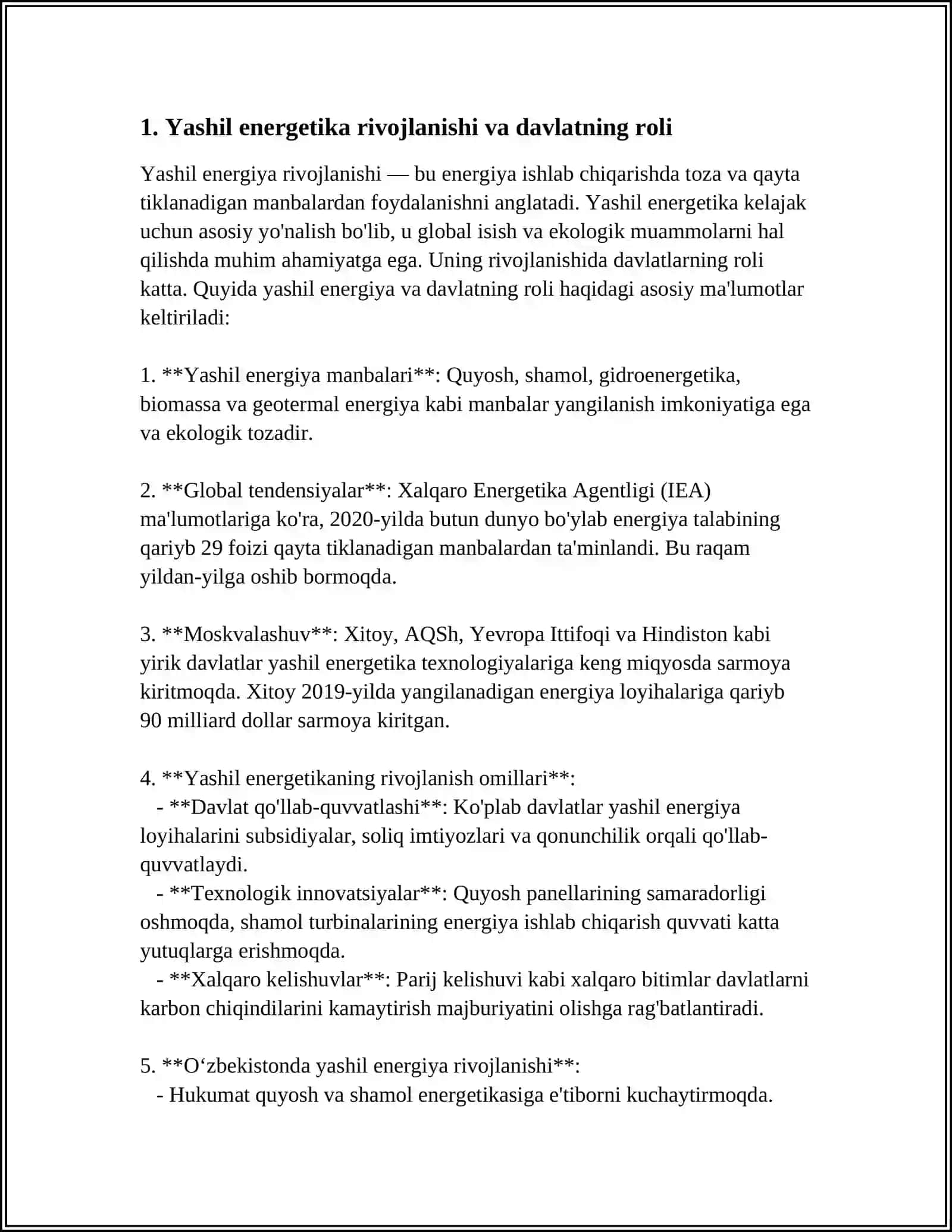 YASHIL ENERGETIKA NI DAVLAT TOMONIDAN QO‘LLAB - QUVVATLASHNING XORIJ TAJRIBASI 3