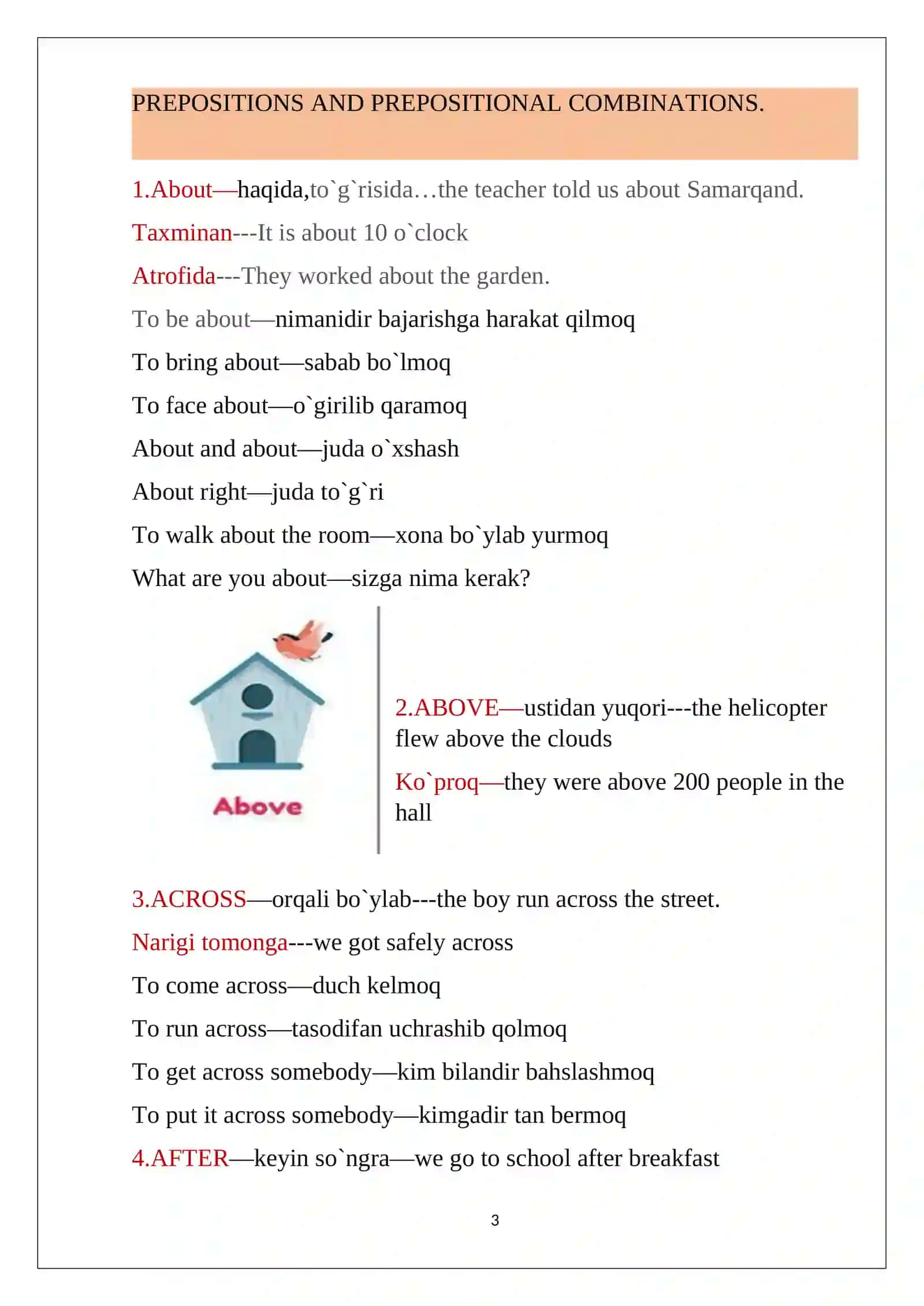 PREPOSITIONS AND PREPOSITIONAL COMBINATIONS 3