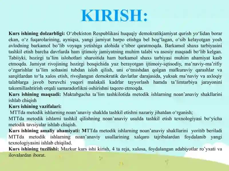 "MAKTABGACHA TA`LIM TASHKILOTLARIDA METODIK ISHLARNI TASHKIL ETISH" 3