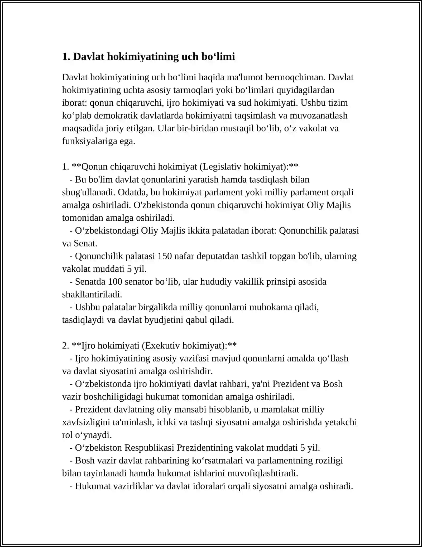 OʻZBEKISTONDA DAVLAT HOKIMIYATI BOʻLINISHI TAMOYILI VA UNING AMAL QILISHI 3
