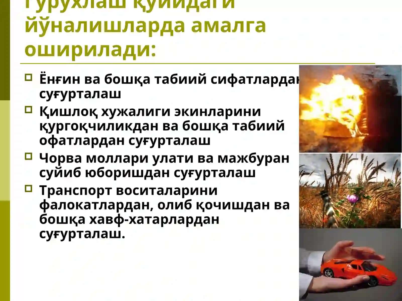 Суғурта объектлари ва уларнинг турлари бўйича гуруҳланишнинг умумий асослари 3