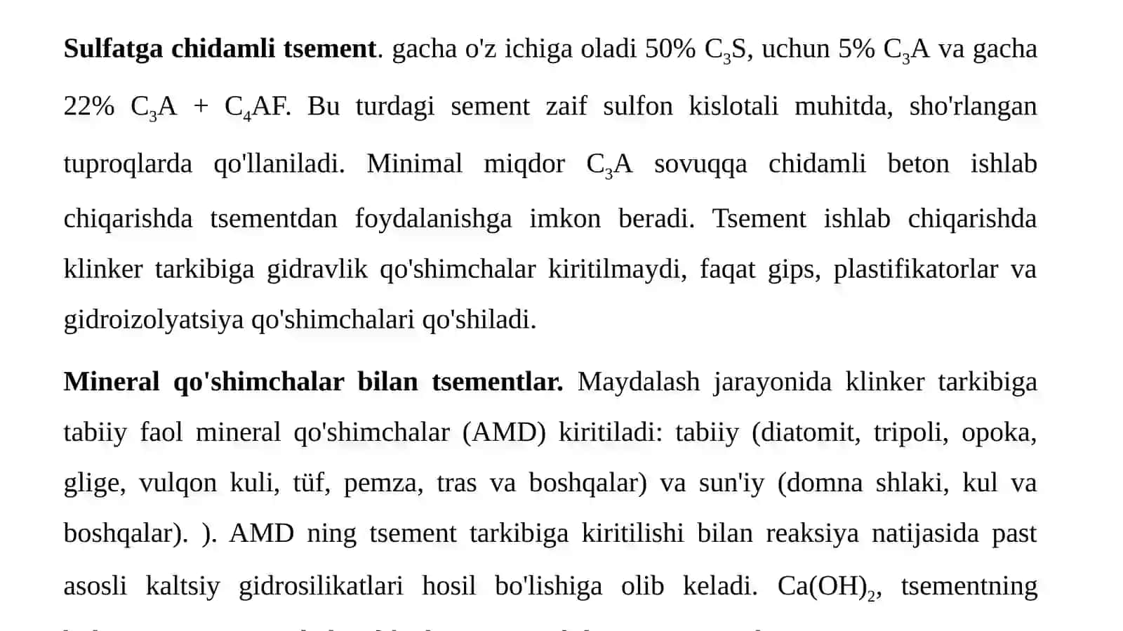 Portlandtsement. Portlandtsementningminerologiktarkibixossalari. Portlandtsementningturlari 3