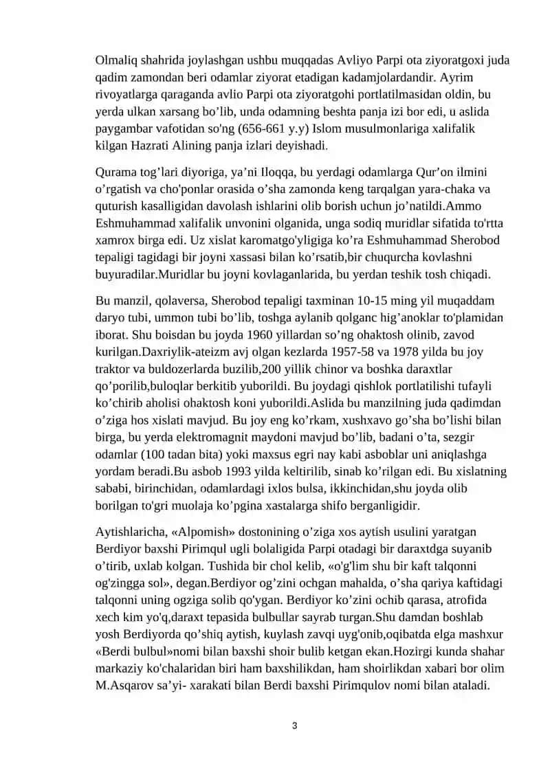 Olmaliq shahridagi muqaddas qadamjo PARPI OTA ziyoratgohi 3