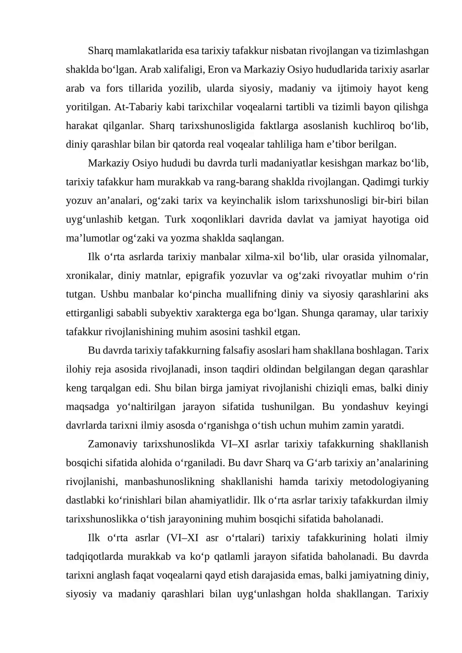 ILK O‘RTA ASRLARDA TARIXIY TAFAKKURNING HOLATI (VI - XI ASR O‘RTALARI) TARIXIGA OID ILMIY TADQIQOTLAR 3