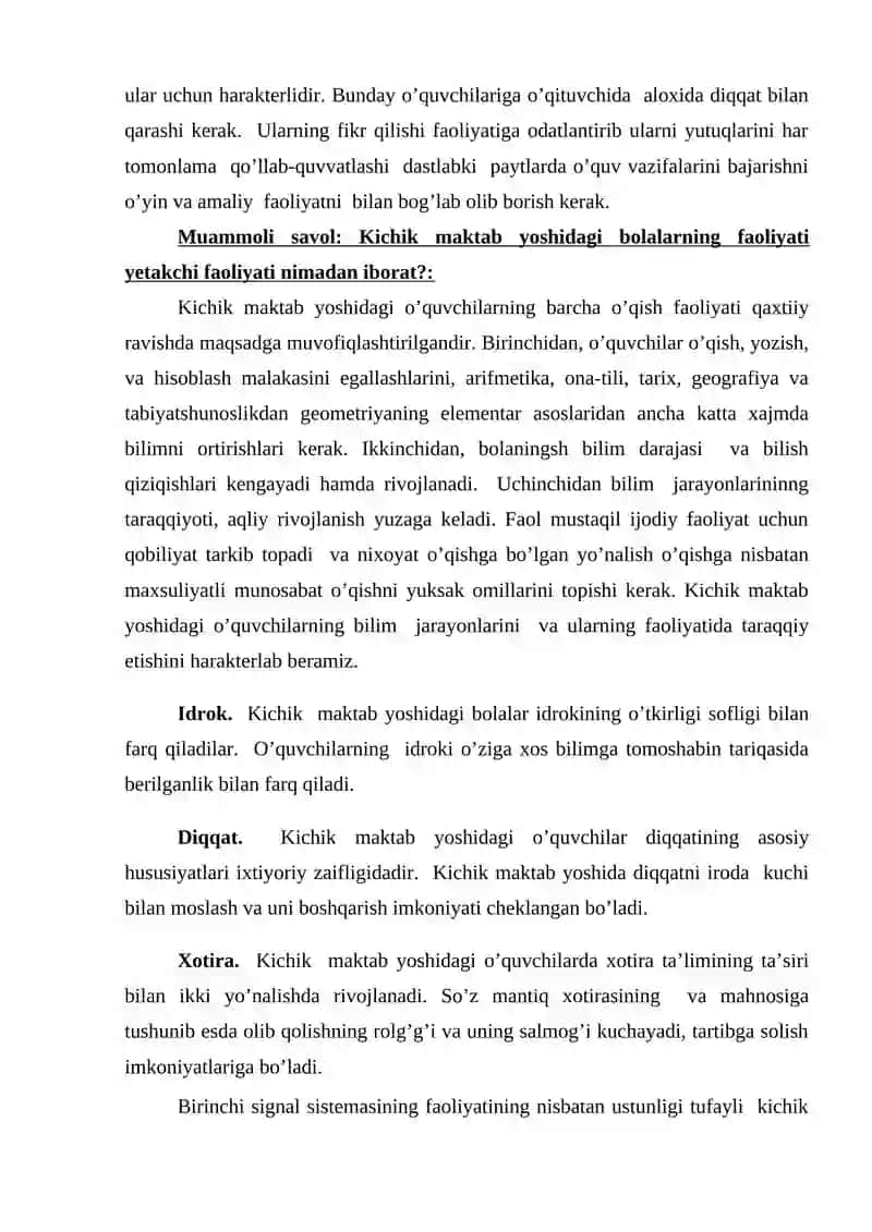 Kichik maktab yoshidagi o’quvchilarning xotirasi 3