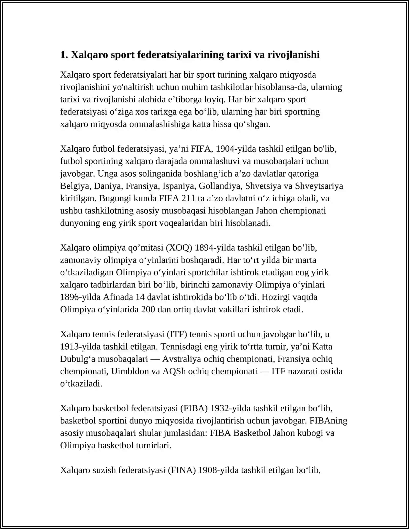 XALQARO SPORT FEDERATSIYALARI VA ULARNING FAOLIYATI 3