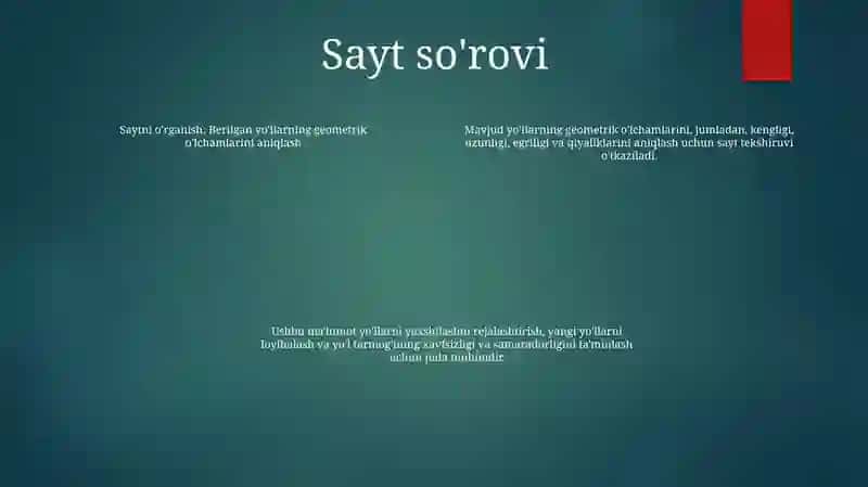 Berilgan Yo‘L (Ko‘Cha) Bo‘Lagini Geometrik O‘Lchamlarini Aniqlash 3