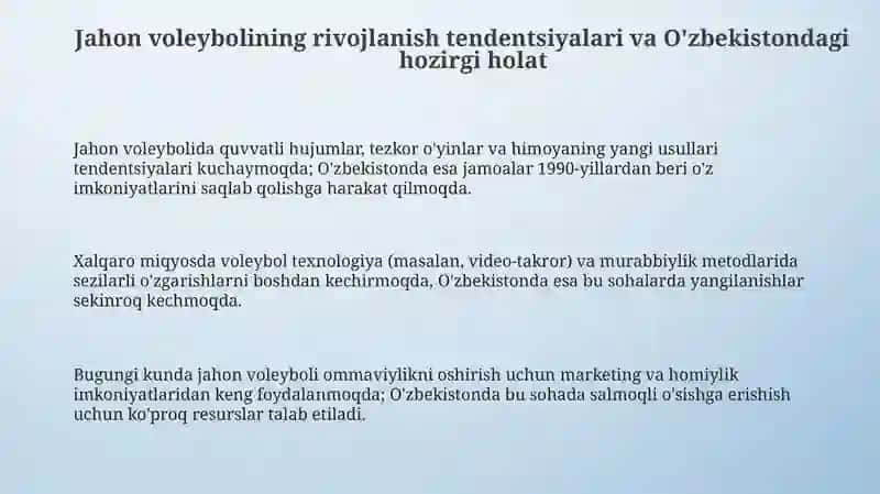 Jahon va Oʻzbekistonda voleybolni rivojlantirishning dolzarb muammolari 3
